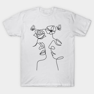 Rose, Poppy and Butterflies | One Line Drawing | One Line Art | Minimal | Minimalist T-Shirt